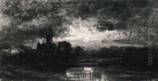 Mondscheinlandschaft Mit Einer Windmuhle - view 1