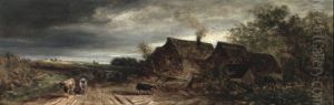 Rinder Bei Einem Bauerlichen Anwesen by Eduard Schleich the Elder