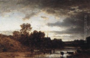 Fluslandschaft Mit Kuhen by Eduard Schleich the Elder