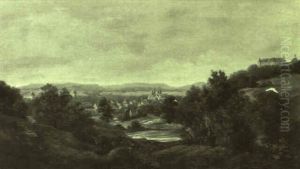Voralpenlandschaft Mit Einem Stadtchen Und Hochgelegener Burganlage by Eduard Schleich the Elder