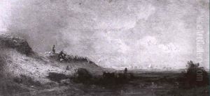 Hugellandschaft Mit Einem Schafer Und Seiner Herde Am Hang Links by Eduard Schleich the Elder