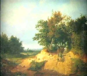 Landschaft Mit Pferdefuhrwerk by Eduard Schleich the Elder