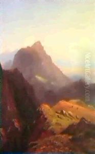Hochalm Im Gebirge Mit Blick Auf Die Kampenwand by Eduard Schleich the Elder