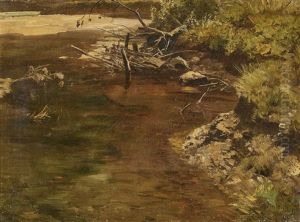 A River Bank by Eduard Schleich the Younger