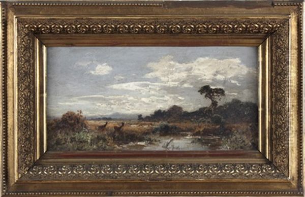 Vorgebirgslandschaft Mit Rehen An Einem Gewasser - view 1