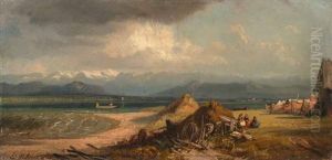 Partie Am Chiemsee Bei Aufziehendem Gewitter by Eduard Schleich the Younger