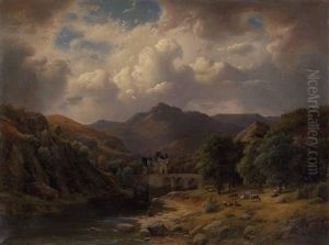 Fluslandschaft Mit Schlos by Eduard Schleich the Younger