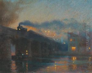 Train Sur Un Pont La Nuit by Henry Bouvet