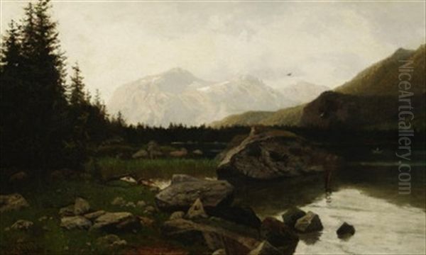 Abendfrieden. Stiller Bergsee Vor Alpenpanorama - view 1