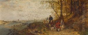 Parforcejager Auf Dem Weg Am Herbstlichen Waldrand by Robert Schleich