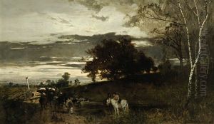 Abendliche Bayerische Voralpenlandschaft Mit Kuhherde Abendliche Bayerische Voralpenlandschaft Mit Kuhherde