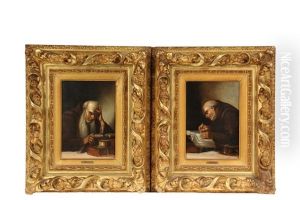Portraits Of Monks Reading And Writing by Carl Schleicher