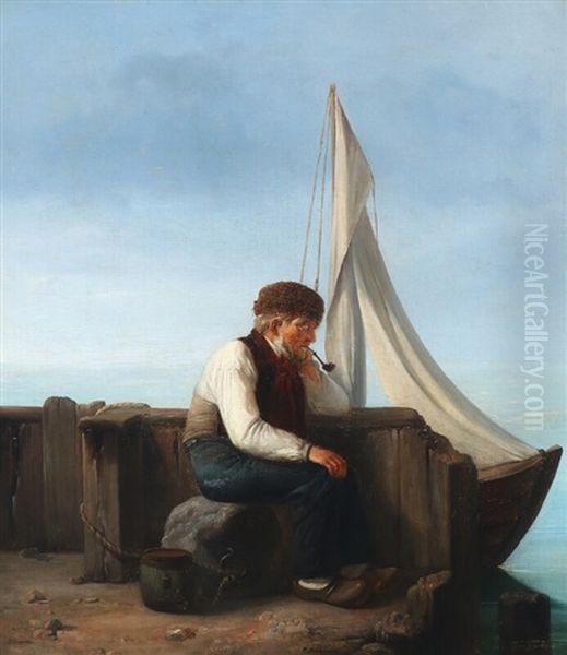 A Fisherman Looking For Wind Over The Ocean - view 1