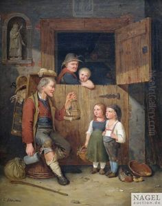 Ein Landstreicher Unterhalt Bauernkinder An Einer Klontur Ein Landstreicher Unterhalt Bauernkinder An Einer Klontur