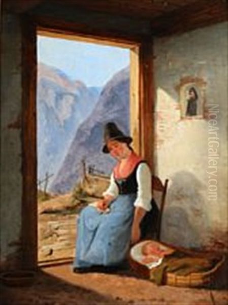 Mother And Child In The Background An Italian Mountain Landscape - view 1