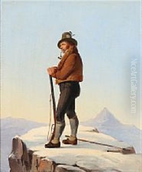 A Tyrolean Hunter On A Snowy Mountain Peak - view 1