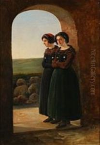 Two Girls In Folk Costumes From Fohr by Christian Andreas Schleisner