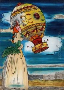 Dame Mit Fesselballon by Oskar Schlemmer
