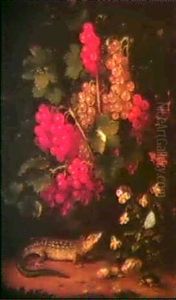 Still Lives With Cherries, Two Birds And A Snail    Redcurrants With A Lizard by Adam Johann Schlesinger