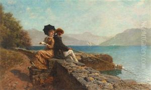 Liebespaar Beim Angeln An Einem Schweizer See by Carl Schlesinger