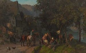 Belebte Dorfstrase by Carl Schlesinger