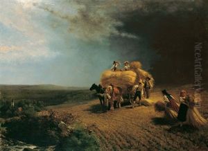 Heueinfahren Bei Nahendem Gewitter by Carl Schlesinger
