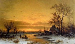 Winterlandschaft Bei Sonnenuntergang by Carl Schlesinger