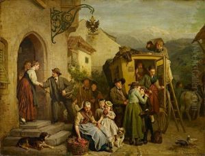 Die Ankunft Der Postkutsche by Felix Schlesinger