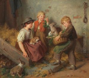 Child With Hares In A Stable