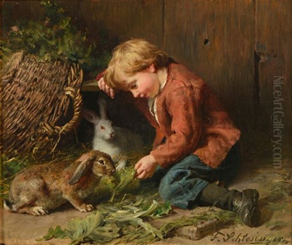 L'enfant Jouant Avec Les Lapins - view 1