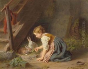 Madchen Mit Zwei Hasen by Felix Schlesinger