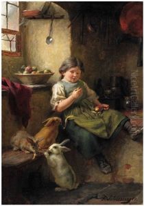 A Girl Feeding Its Hares by Felix Schlesinger