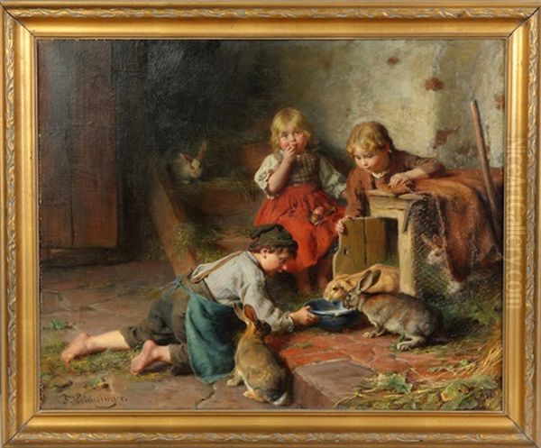 Children Feeding Rabbits - view 1