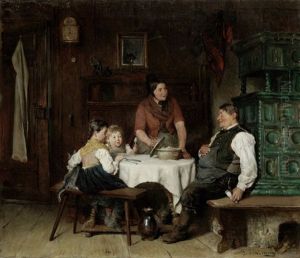 Bauerliche Familie Beim Mahl by Felix Schlesinger