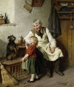 Der Grossvater Mit Dem Enkel Und Einem Hund Der Grossvater Mit Dem Enkel Und Einem Hund