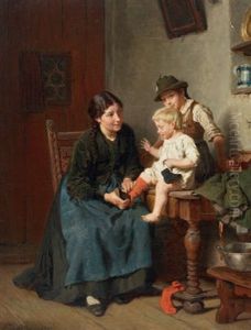 Interieur Mit Madchen Und Zwei Jungeren Geschwistern by Felix Schlesinger