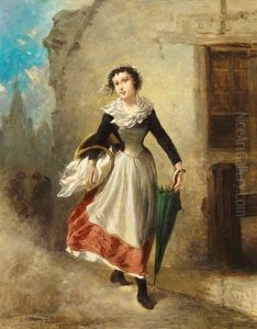 Portrait Einer Jungen Frau Vor Strasenhintergrund by Felix Schlesinger