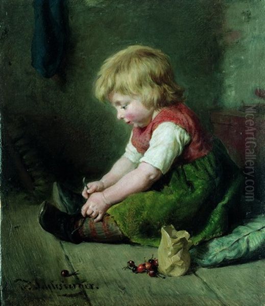Kleines Madchen Beim Schuheanziehen - view 1