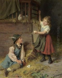 Kinder Beim Eiersammeln by Felix Schlesinger