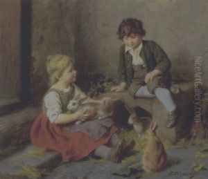 Zwei Kinder Mit Hasen