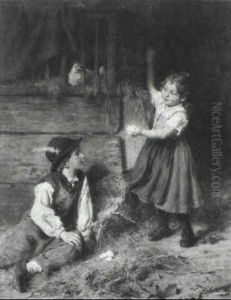 Zwei Kinder Im H_hnerstall by Felix Schlesinger
