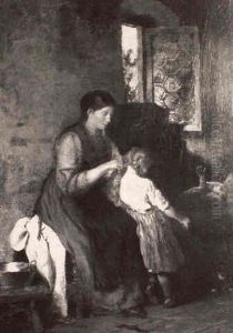 Mother And Her Children In Interior by Felix Schlesinger