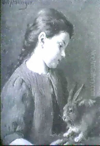 Kleines Madchen, Das Einen Hasen Futtert - view 1