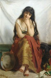 Bildnis Einer Junge Tanzerin Mit Tambourin Wahrend Einer Pause by Henry Guillaume Schlesinger