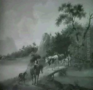 Landschaft Mit Tierherde Und Figurlicher Staffage Im        Vordergrund by Henry Guillaume Schlesinger