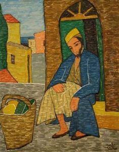 Figure With Basket In Ein-hod by Shmuel Schlesinger