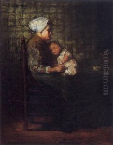Peasant Interior With Mother And Child by Engelina Helena Schlette