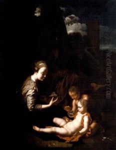 The Rest On The Flight Into Egypt With The Infant Saint John The Baptist by Jan Philipp van Schlichten