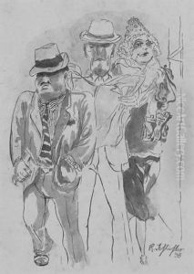 Strasenszene - Zwei Manner Und Eine Frau by Rudolf Schlichter