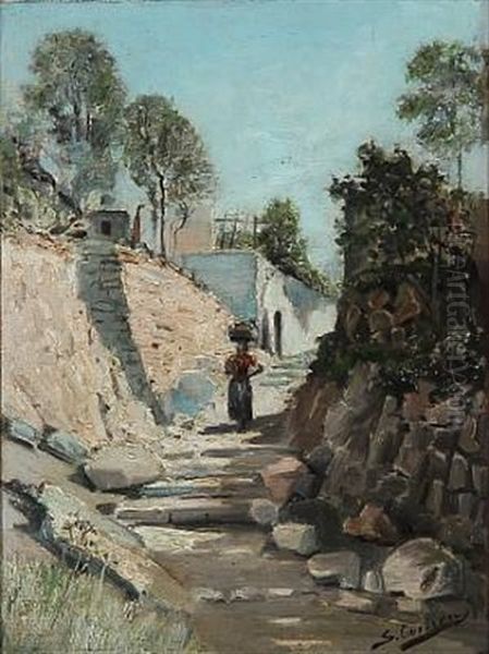 Summer Day In Italy With A Woman On A Road - view 1